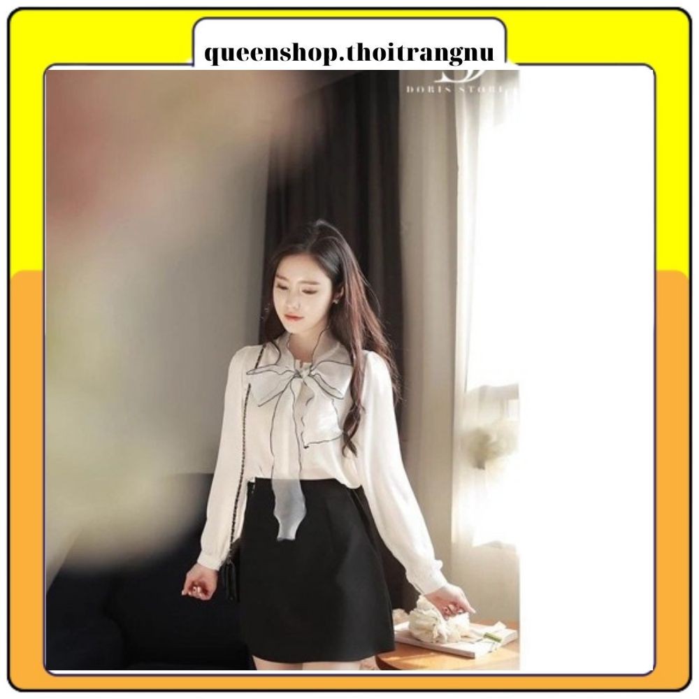 Sơ mi trắng cổ nơ tay bồng kiểu dáng công sở chất vải đẹp không nhăn Queenshop