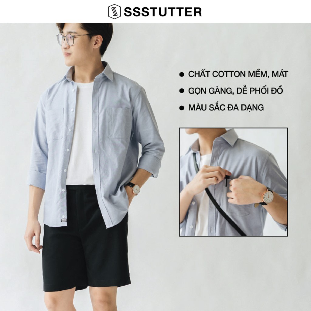 Áo sơ mi nam dài tay thiết kế cổ đức 2 túi ngực SSSTUTTER vải Cotton cao cấp thấm hút mồ hôi 5 màu Oval Shirt | BigBuy360 - bigbuy360.vn