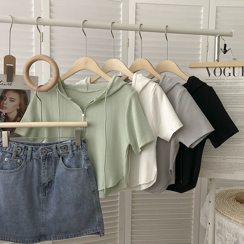 áo len dệt kim khoá mũ năng động (2172#)