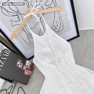 Đầm maxi cổ yếm hoa nổ hở lưng (hàng cao cấp)