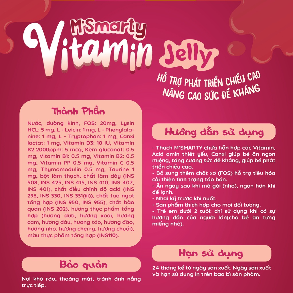 - Hộp 24 Gói - Thạch Trái Cây Bổ Sung Vitamin Jelly M'smarty - Tốt Cho Sức Khỏe - Hỗ Trợ Trẻ Ăn Ngon