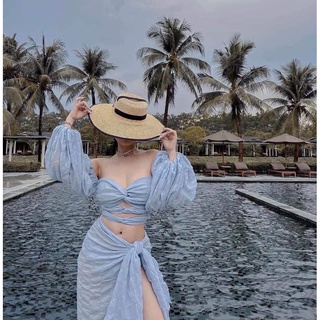 Đầm tay bồng set 3 món kèm bikini