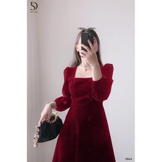 váy nhung đỏ dáng dài
