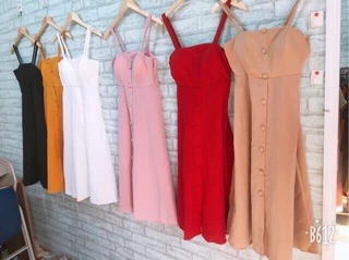 Đầm 2 dây nút có mút ngực (hình thật)