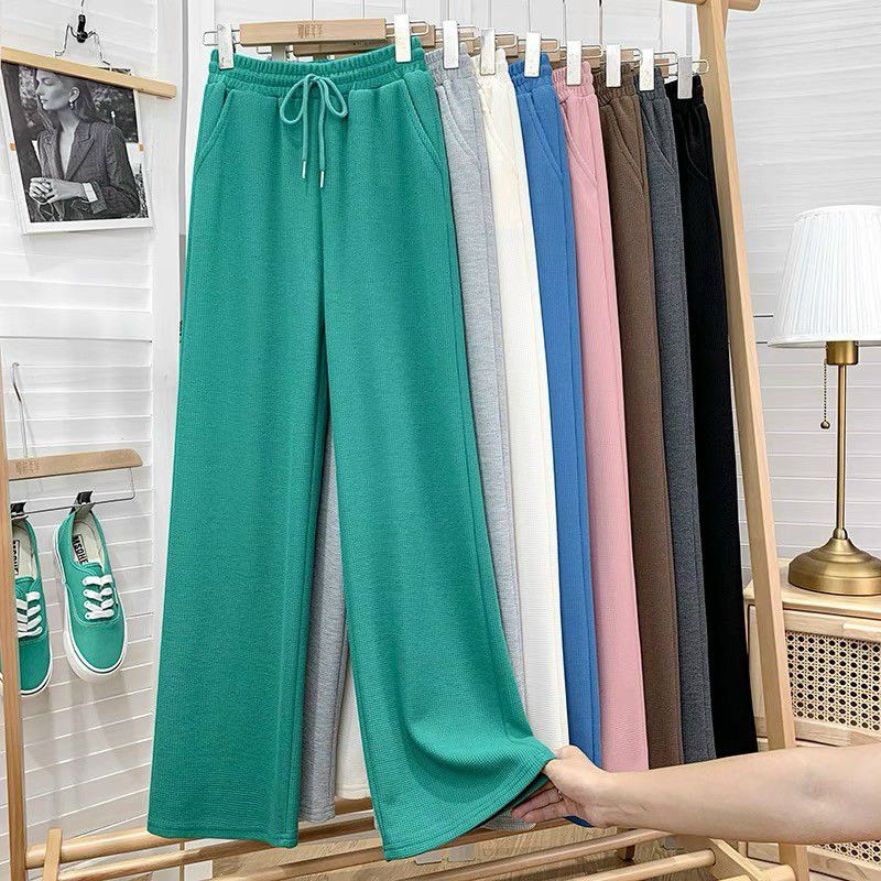Quần ống rộng vải tăm tổ ong  cạp chun lưng cao