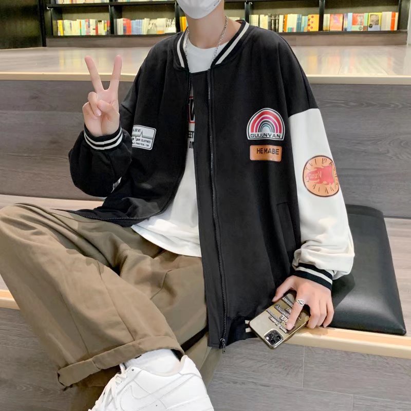 Áo khoác bóng chày dáng rộng phong cách Hong Kong thời trang xuân thu mới cho nam