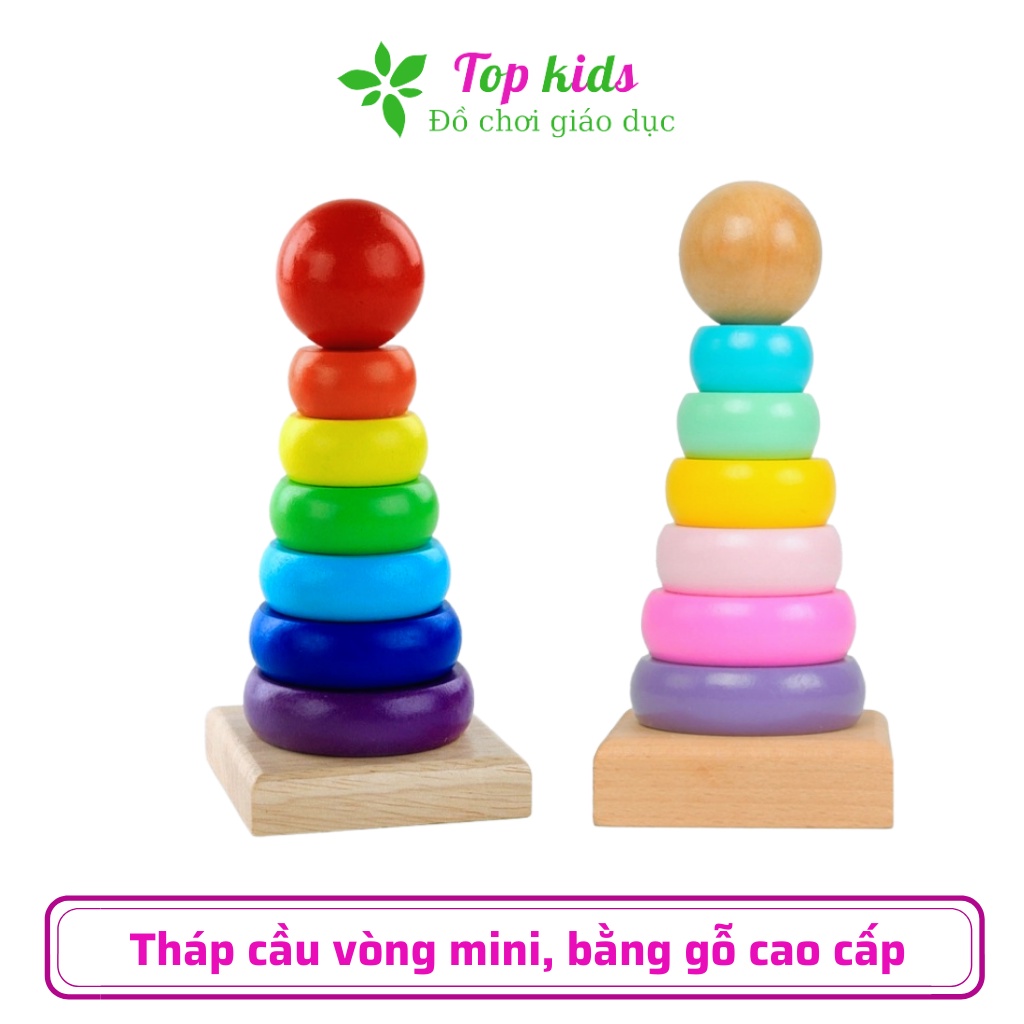 Đồ chơi gỗ cho bé montessori tháp cầu vòng Jenga bằng gỗ giúp bé từ 1 2 tuổi thông minh trí tuệ - TOPKIDS