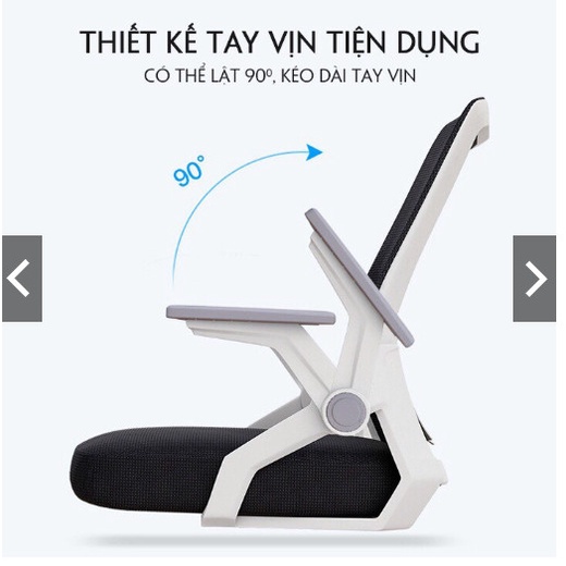 Ghế xoay văn phòng CÓ TỰA CỔ, tay gấp 90 độ, chân nhựa cao cấp- ghế lưới văn phòng