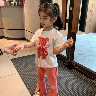 Set Áo Thun Ngắn Tay Họa Tiết Hoạt Hình Và Quần Ống Loe Thời Trang Mùa Hè Cho Bé Gái
