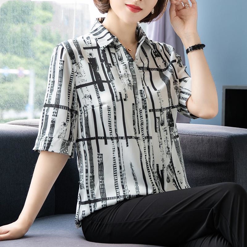 Áo Sơ Mi chiffon Tay Ngắn Thời Trang Mùa Hè Dành Cho Phụ Nữ Trung Niên