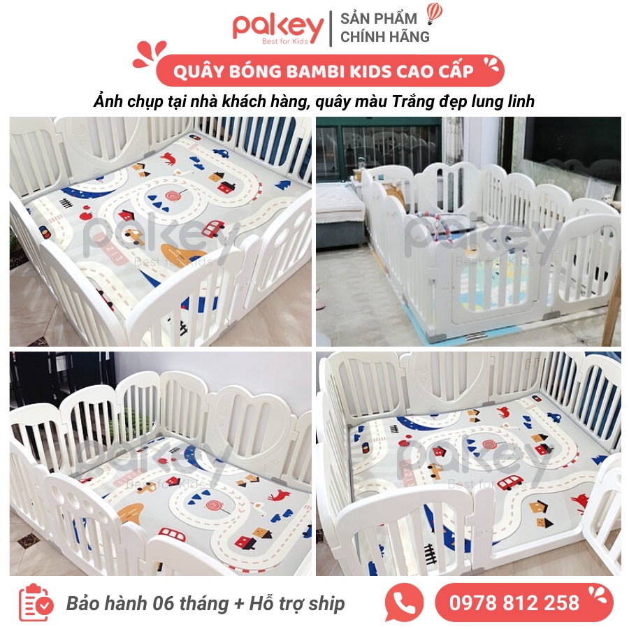 Quây cũi nhựa Pakey Bambi Kids xuất Âu CAO 65CM, Tặng kèm 100 bóng + thảm dày, sản phẩm độc quyền New Sun Babies