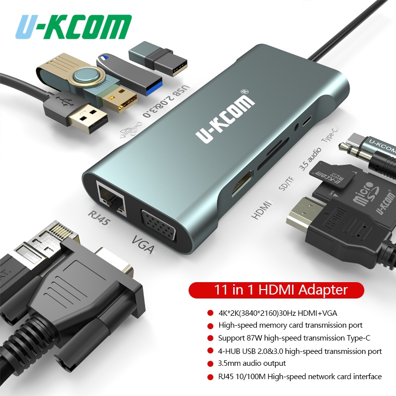 Bộ Chuyển Đổi Nguồn Type-C Với Ethernet 4K HDMI VGA Lan PD Chất Lượng Cao