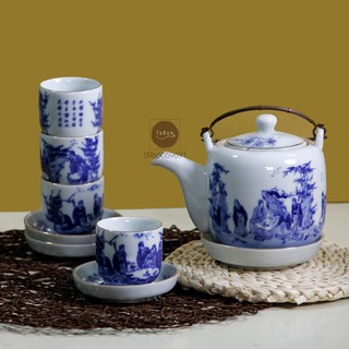 Ấm trà Bát Tràng cảnh thất hiền