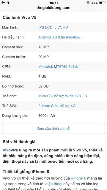 Điện Thoại  Vivo V5 ( 4GB/32GB ). Hàng chính hãng, máy cũ còn đẹp 90%.