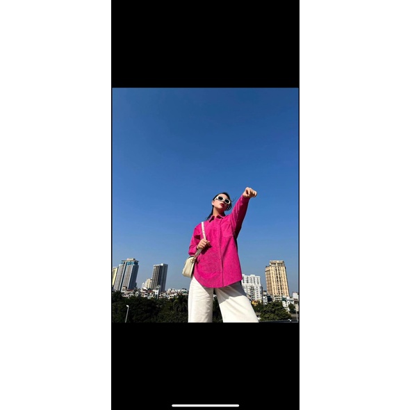 [Mã FAMARAL1 giảm 10K đơn 50K] ÁO SƠ MI DT HỒNG ĐẬM 1 TÚI