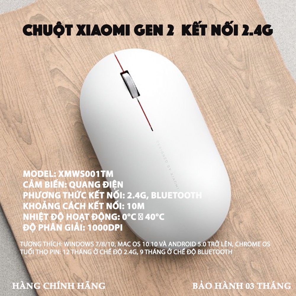 Chuột Mi không dây Xiaomi 2 chuẩn kết nối - 2 Thiết bị - Xiaomi Portable Mouse Gen 2 - MiHouse