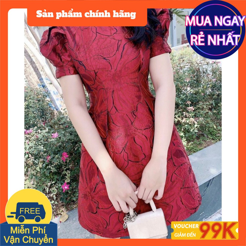 [CÓ SẴN] Đầm Gấm cổ tròn tay phồng dự tiệc đầm trắng bigsize giá rẻ size lớn lady