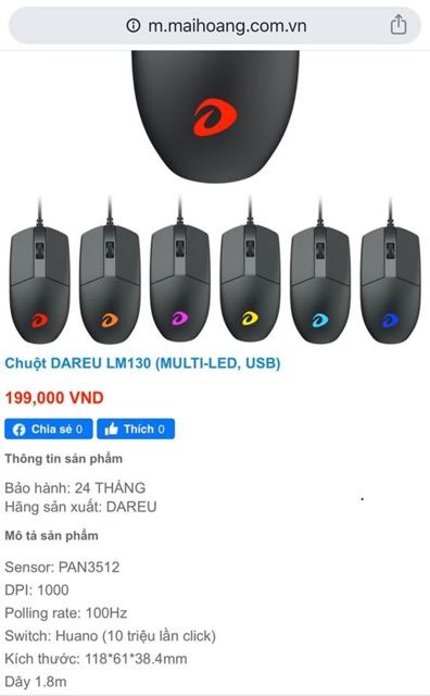Chuột DAREU LM130 Gaming - Bảo Hành 1 Năm - New 100%