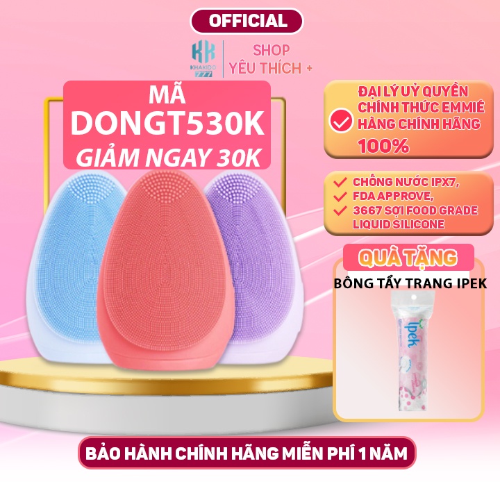 Máy Rửa Mặt Emmié by HappySkin Chính Hãng, Máy Rửa Mặt Mini Cầm Tay Chuẩn Spa Sóng Âm Chống Nước IPX7 FDA