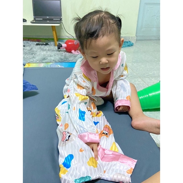 Bộ ngủ pijama chất lụa gấm hoạ tiết đẹp cho bé trai, bé gái (14-28kg) - Hirokids