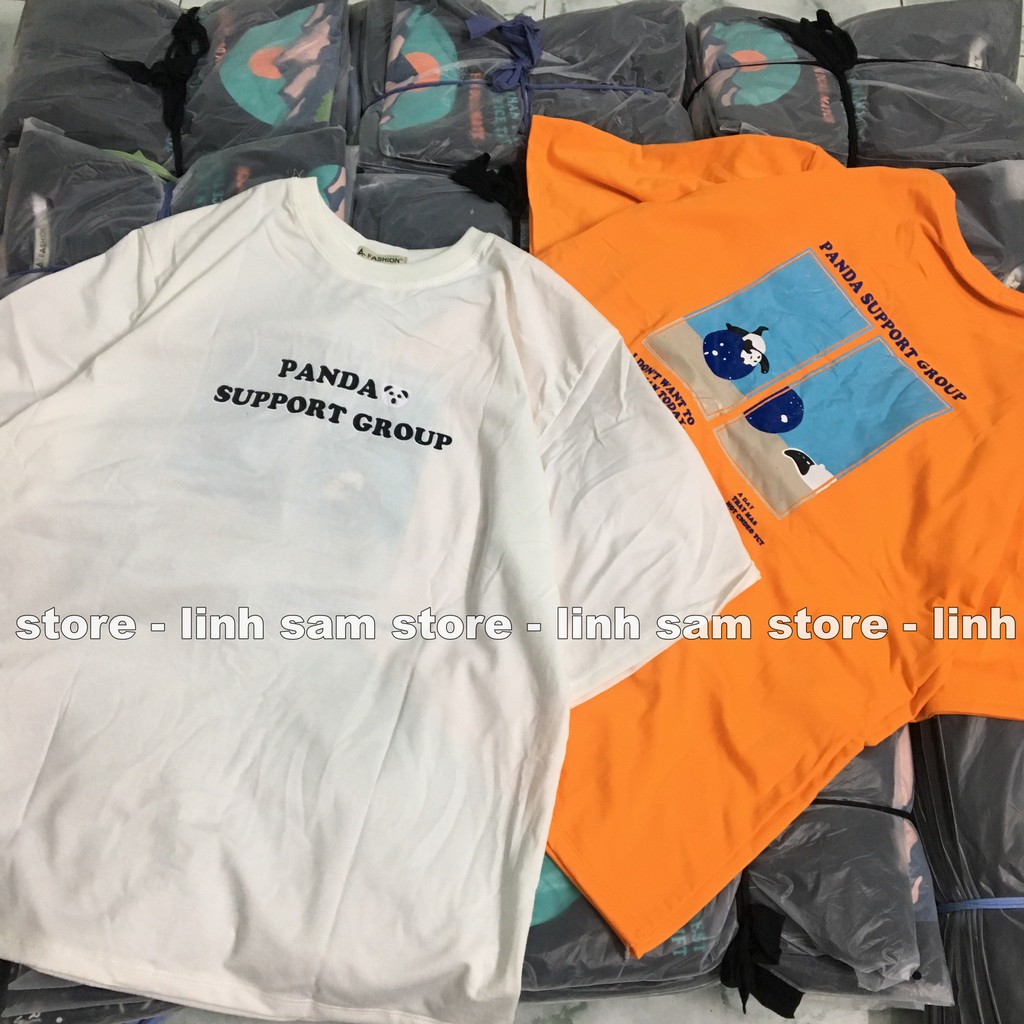 Áo thun tay lỡ nữ freesize phông form rộng dáng Unisex, mặc lớp, nhóm, cặp in chữ PANDA SUPPORT hình GẤU | BigBuy360 - bigbuy360.vn