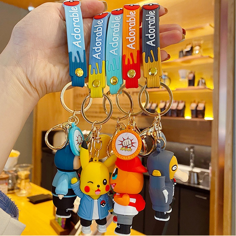 Mặt móc khóa dây chuyền hình búp bê Pokémon Pikachu cho trẻ em treo túi làm quà lưu niệm