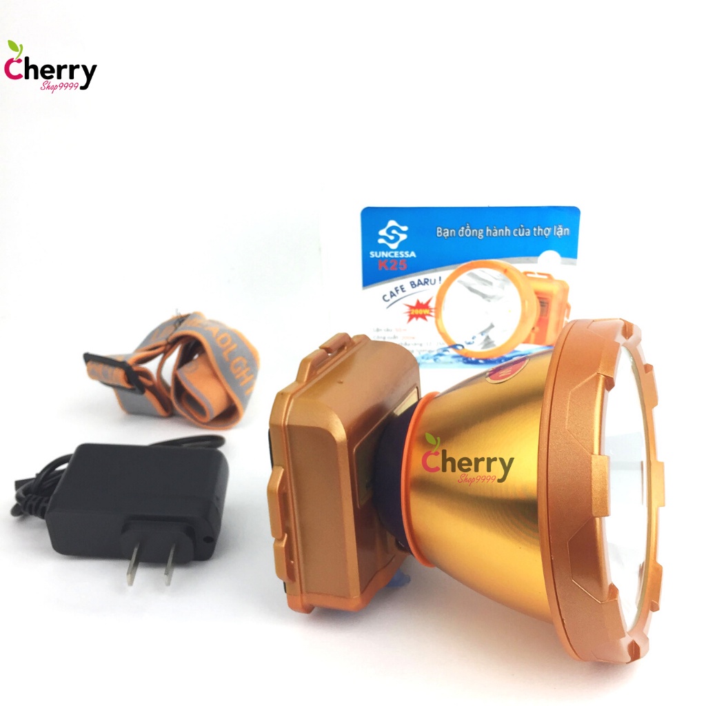 Đèn pin đội đầu SUNCESSA K25 LED 200W siêu sáng chiếu xa chống nước ánh sáng trắng và vàng