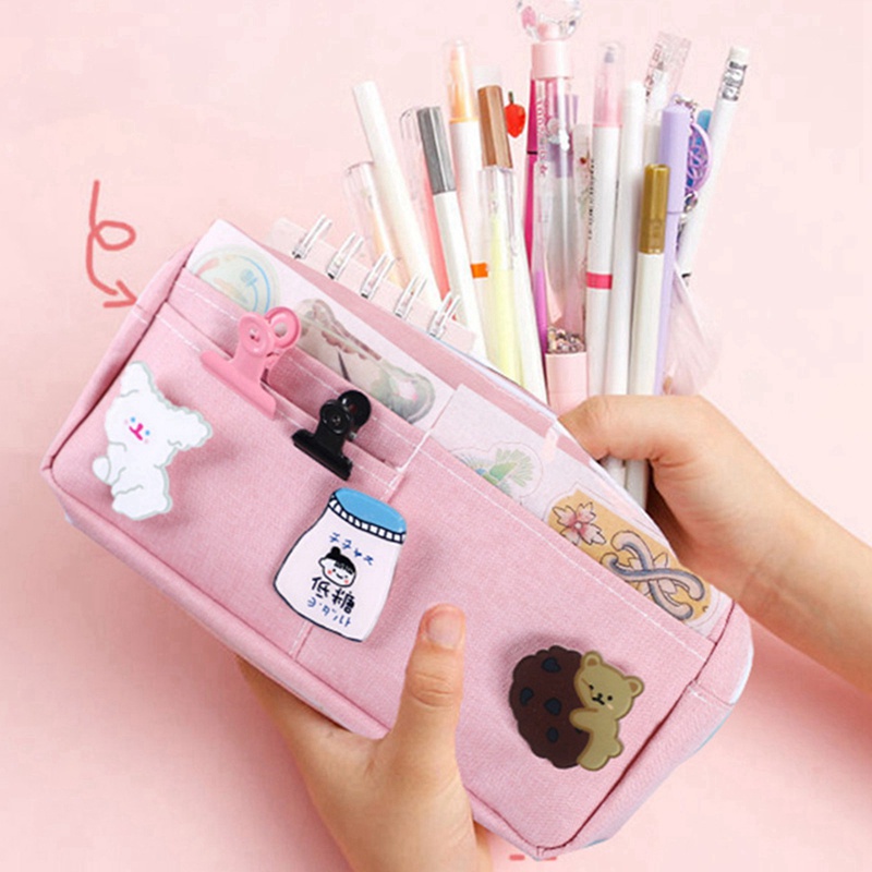 1 Túi đựng bút vải canvas trơn nhiều ngăn cỡ lớn 22x11cm