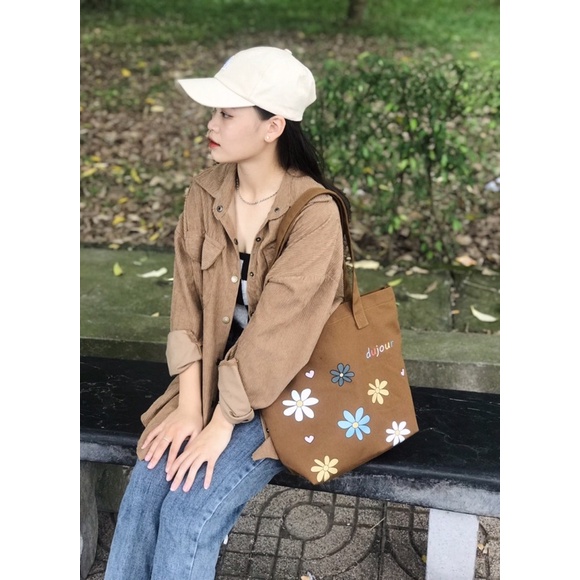 Túi tote canvas DUJOUR in hoạ tiết