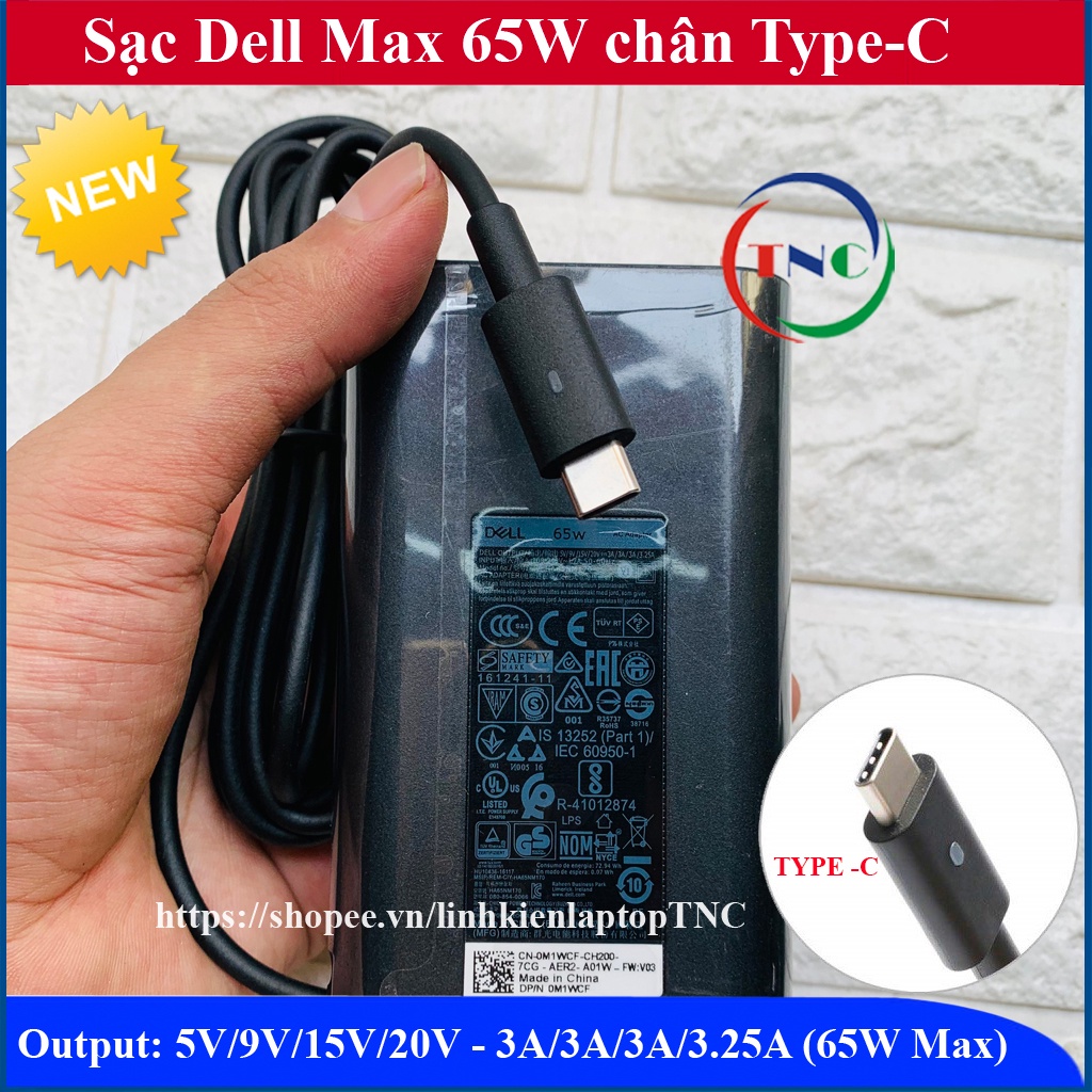 Sạc Laptop Dell 20V 3.25A 65W chân C type c - hàng mới