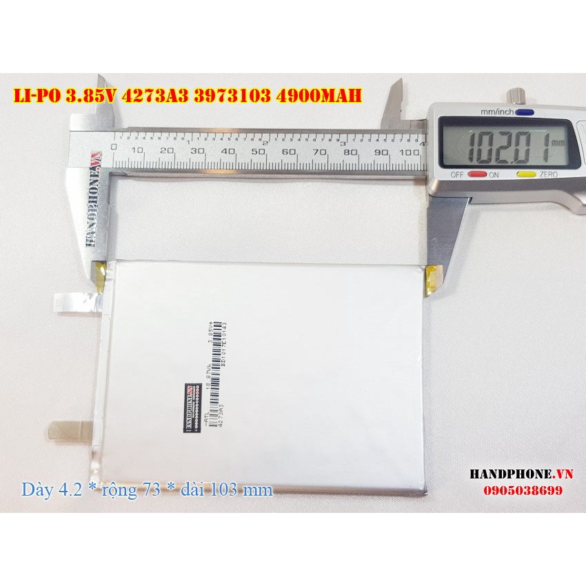 Pin Li-Po 3.85V 4900mAh 4273A3 3973103 (Lithium Polymer) cho Máy Tính Bảng, Tablet, Điện Thoại, Laptop, Bảng LED