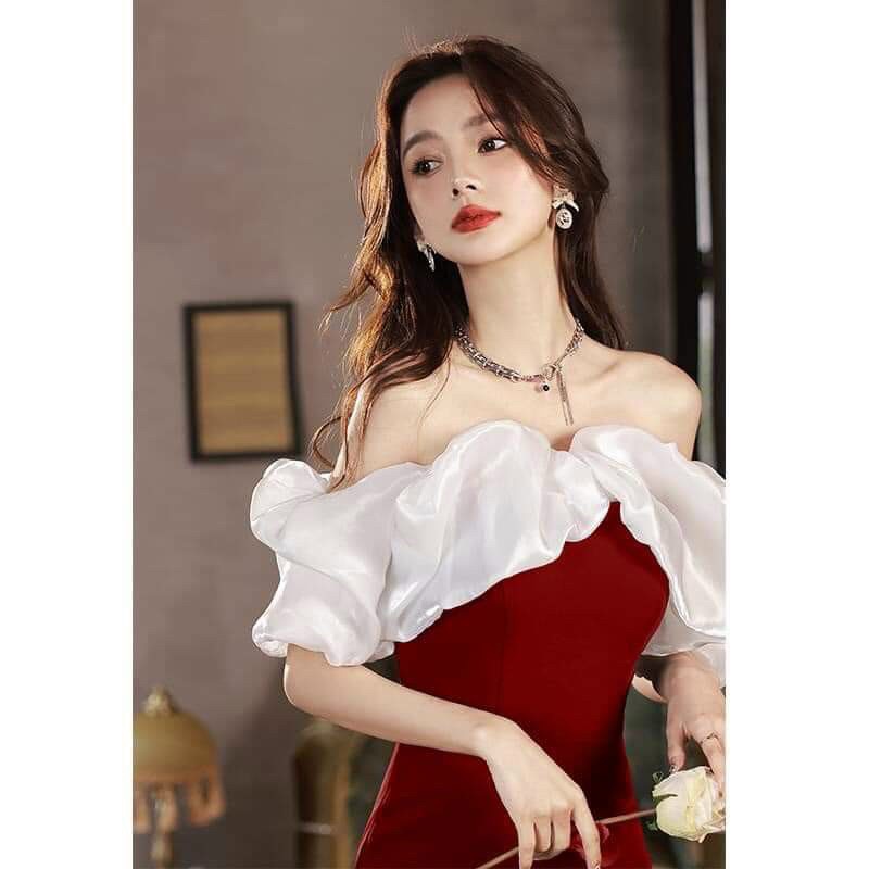 Đầm body trễ vai phối bèo có mút