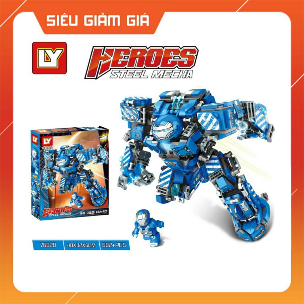 Bộ Marvel Lắp Ráp Xếp Hình Mô Hình Robot Hulkbuster Iron Man Xanh MK38 602 Khối LY76020