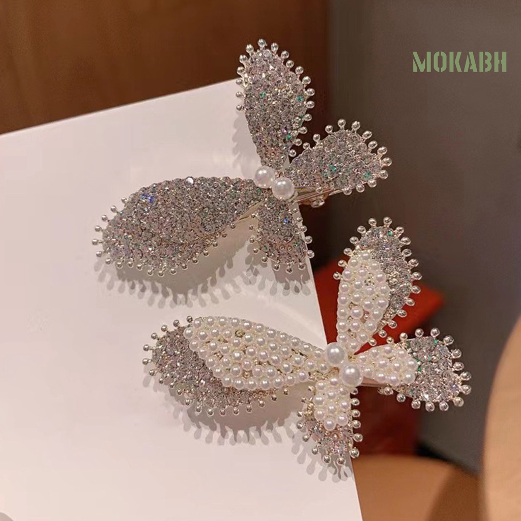 Kẹp Tóc Hình Nơ Đính Ngọc Trai Giả Lấp Lánh