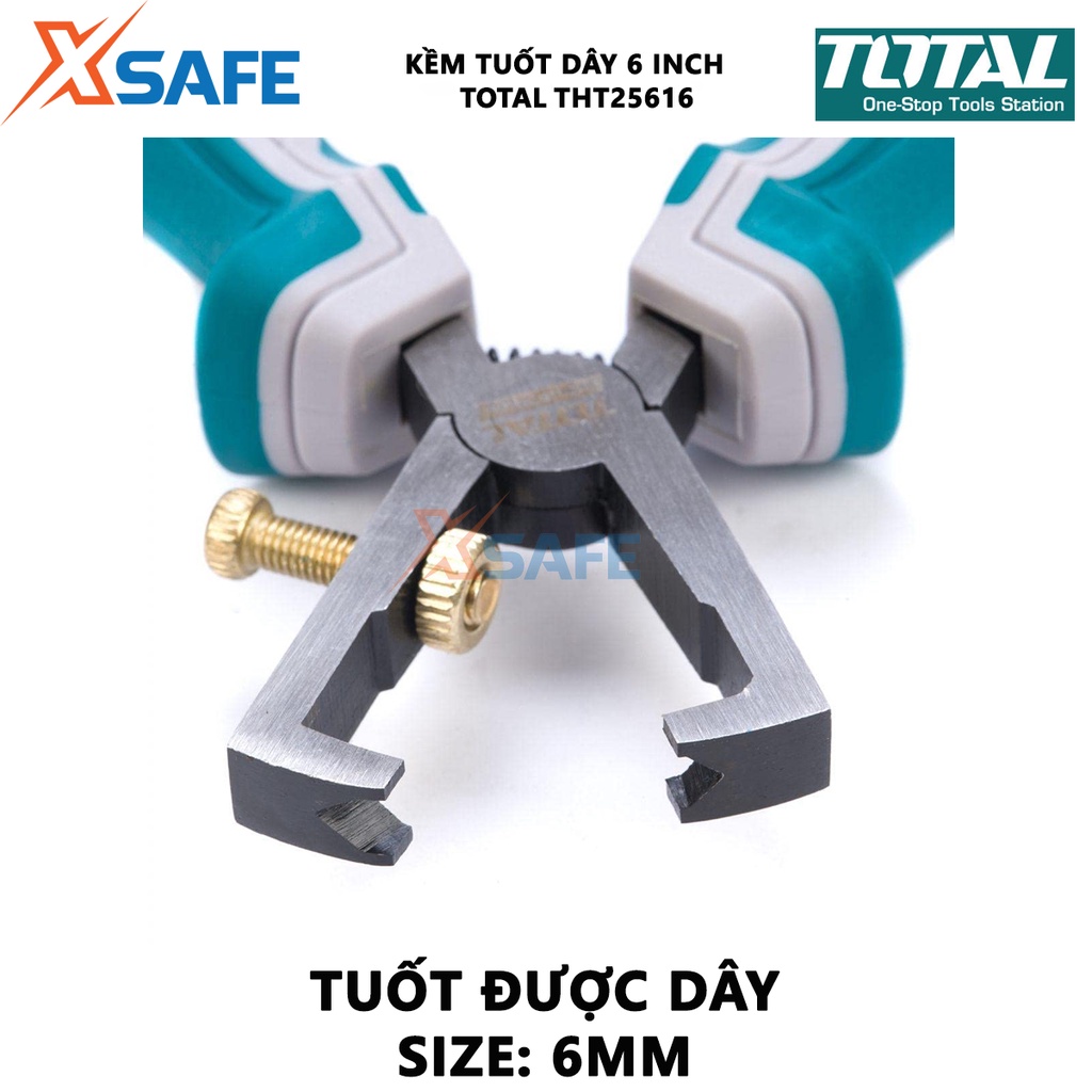 Kềm tuốt dây điện TOTAL THT25616 kích thước 6 inch(160mm), chất liệu thép CR-V bền bỉ không gỉ, đen bóng - [XSAFE]