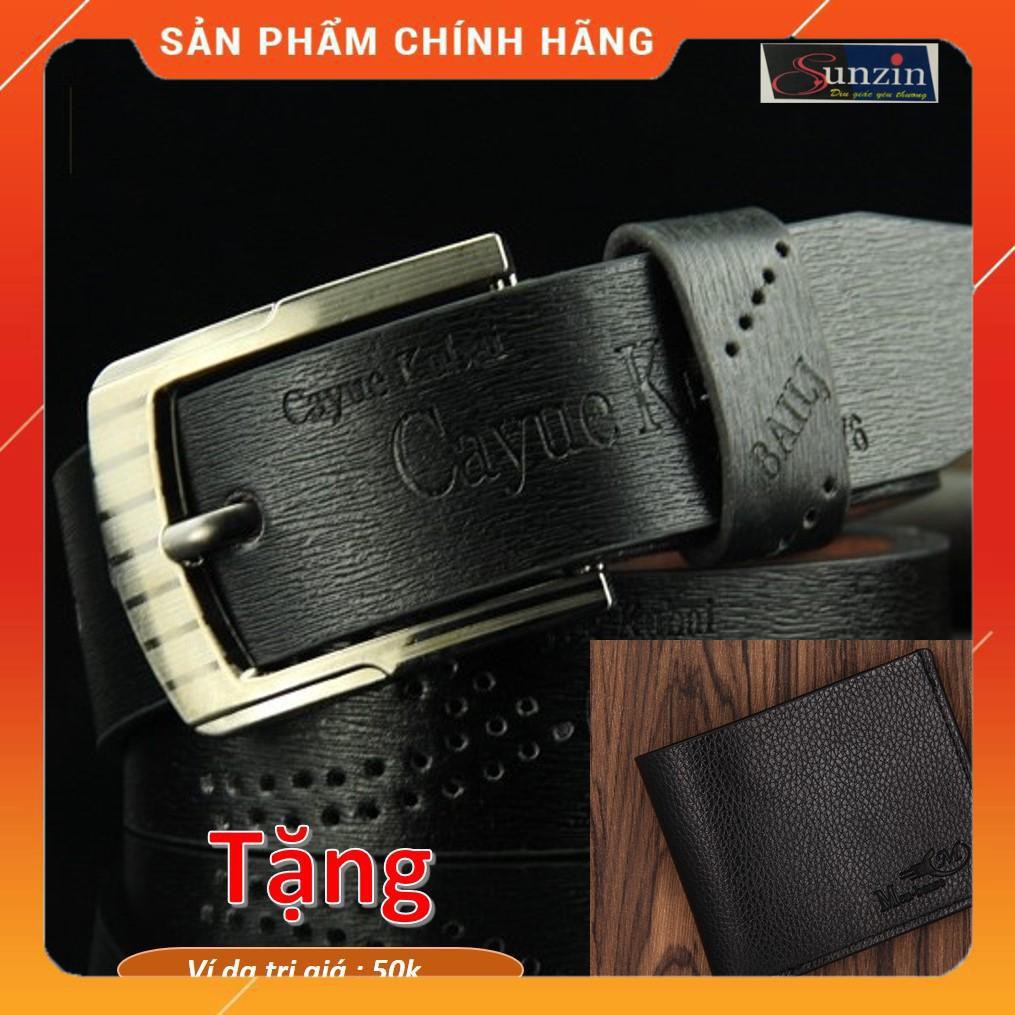 HCM-(2 in 1) Mua Thắt lưng da Nam MÀU ĐEN Mặt khóa kim lỗ tròn- tặng ví da V914 trị giá 50k