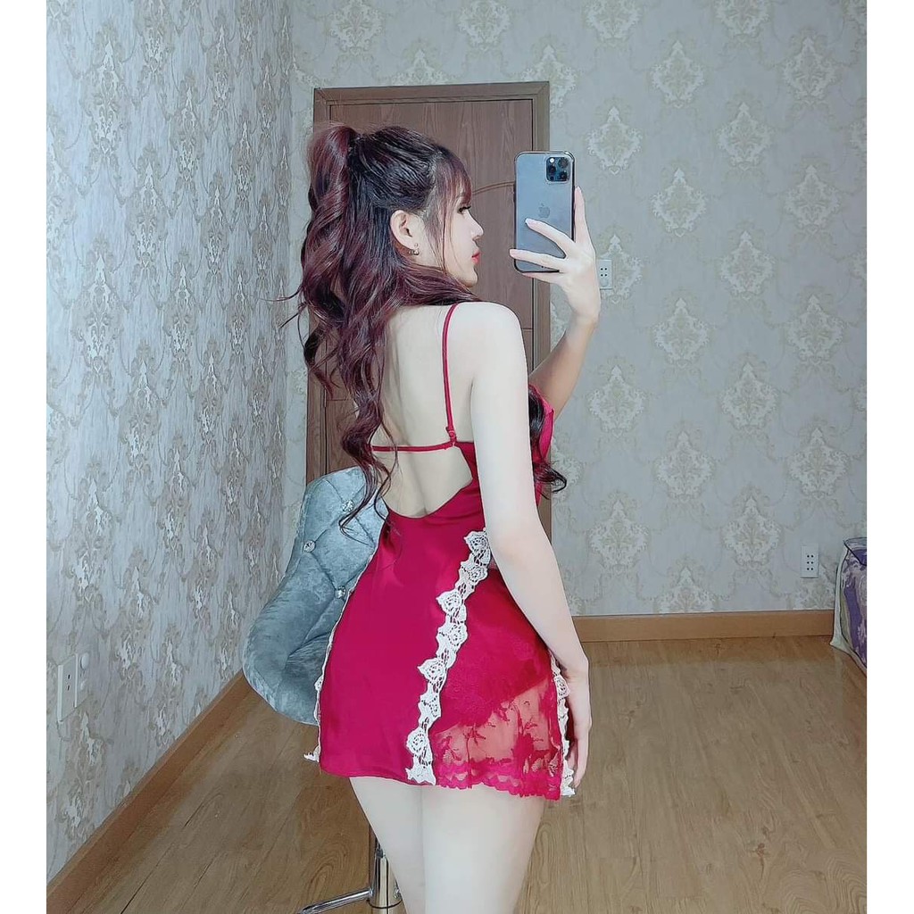 Đầm ngủ nữ hai dây sexy satin cao cấp mềm mịn phối ren quyến rũ gợi cảm AN15 - D'Lavia | BigBuy360 - bigbuy360.vn