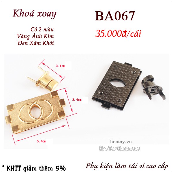 Khoá trang trí túi ví. Kiểu khoá xoay BA067