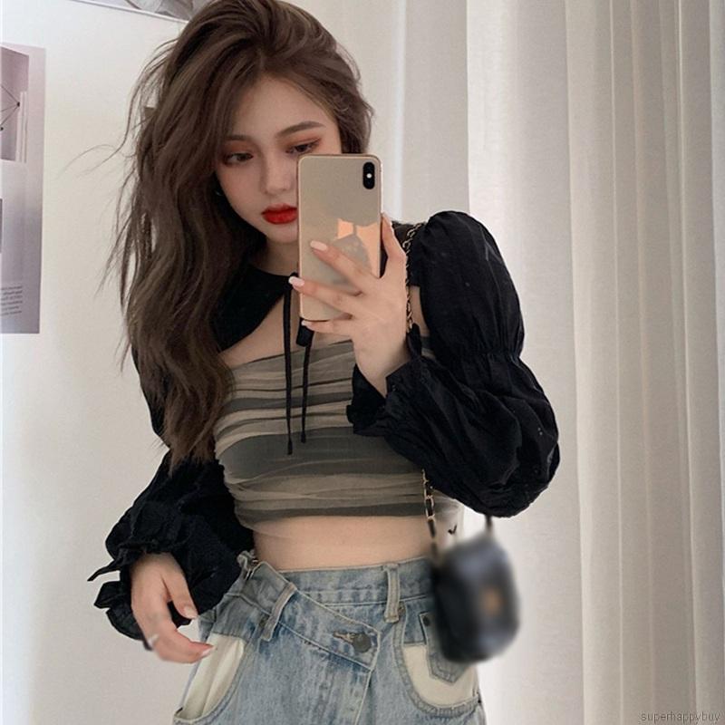 Bộ Trang Phục 2 Mảnh Gồm Áo Ống Lưới Và Áo Choàng Mặc Ngoài Thời Trang Hàn Quốc Cho Nữ | BigBuy360 - bigbuy360.vn