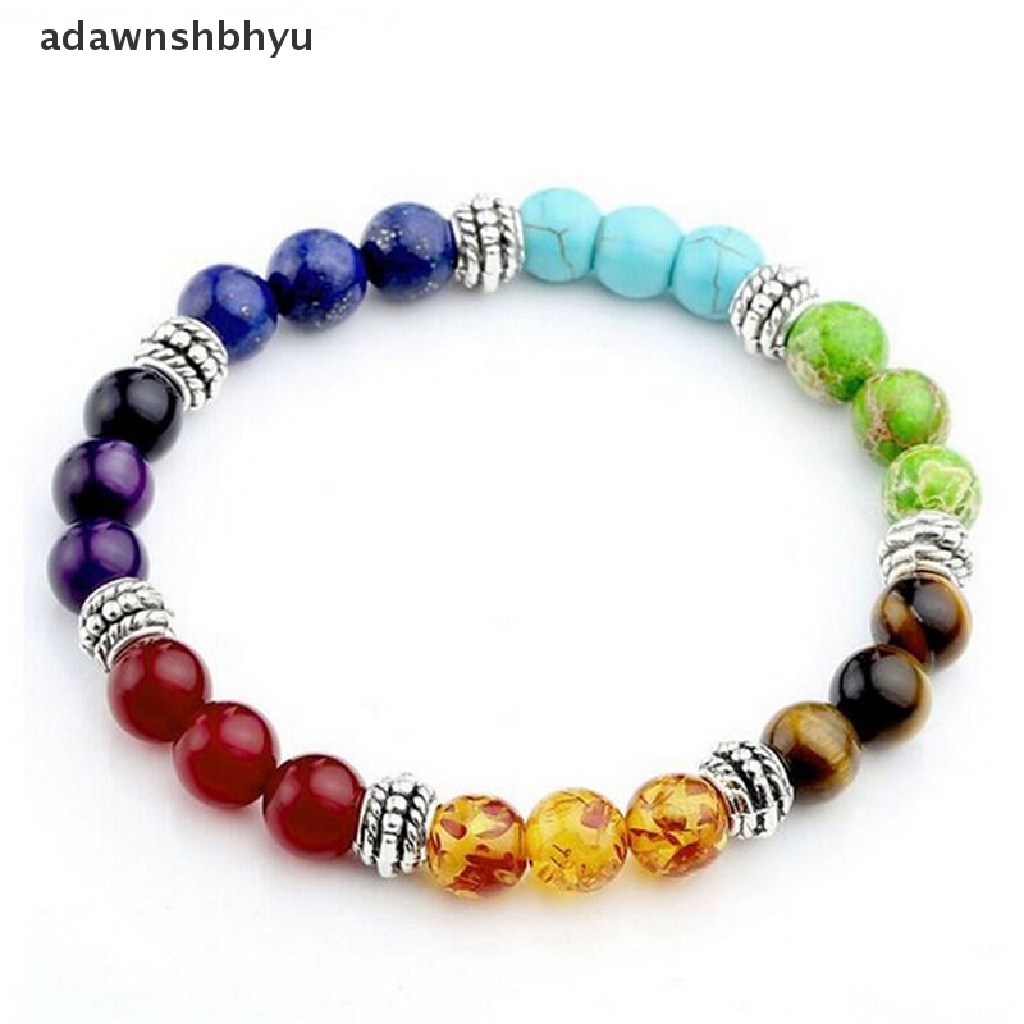 [adawnshbhyu] 1 Vòng Tay Chuỗi Hạt Đá Núi Lửa Chakra 7 Viên Cầu Nguyện Cho Nữ