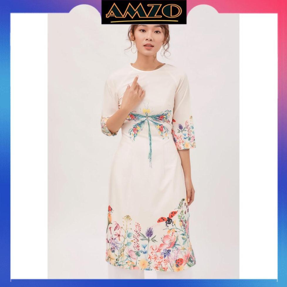 Áo Dài Nữ, Áo Dài Cách Tân Màu Kem Cổ Tròn Tay Lở Họa Tiết Bông Chân Lạ Mắt Trẻ Trung Cho Phái Nữ. | BigBuy360 - bigbuy360.vn