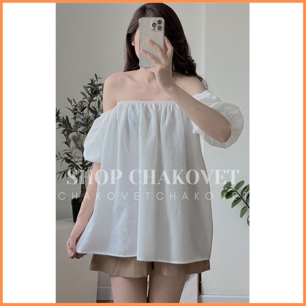 Set đồ nữ bộ mùa hè S8247 áo kiểu nữ trễ vai tay bồng babydoll kèm quần đùi bánh bèo sang chảnh freesize -CHAKOVET