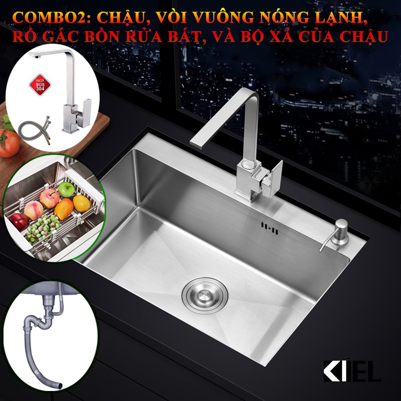 Mua 1 tặng 1 Combo chậu rửa bát 1 hố 60x45cm inox 304 hàng chính hãng bảo hành 24 tháng kèm vòi nóng lạnh