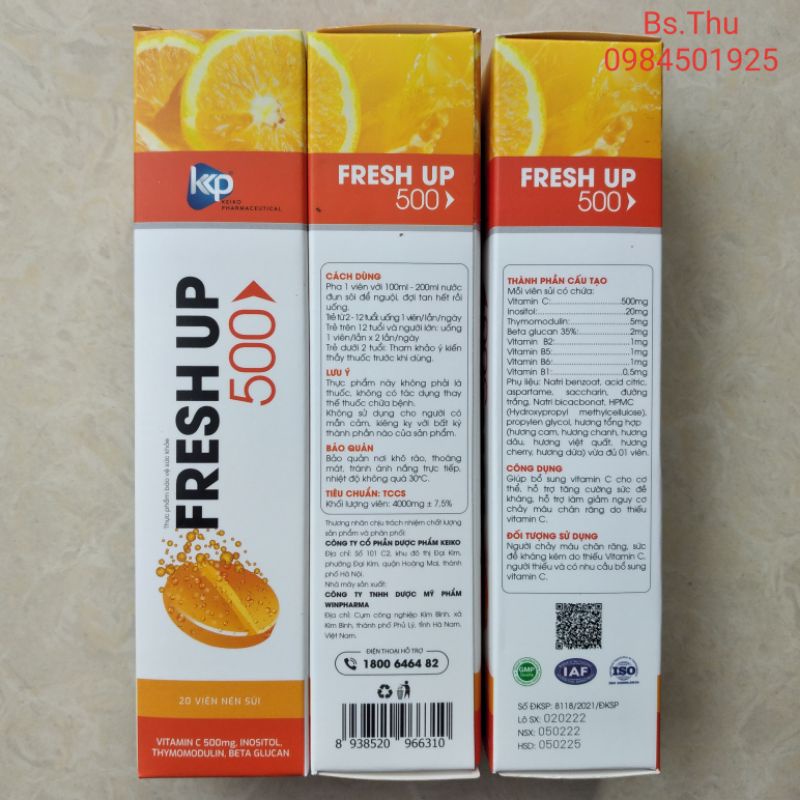 C Sủi Fresh up 500 mg vị cam tube 20 viên - Giúp bổ sung vitamin C hỗ trợ tăng cường sức đề kháng