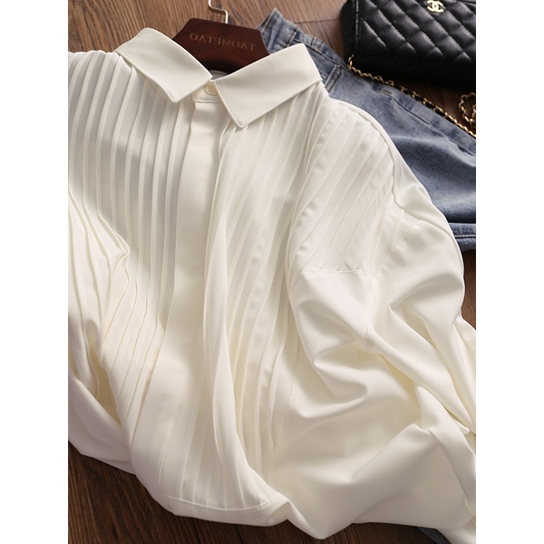 Phiên Bản Hàn Quốc Thời Trang Xếp Ly Voan Khâu Áo Sơ Mi Dài Tay Nữ Xuân Thu Phong Cách Phương Tây Phù Hợp Với dáng Rộng Ôm Hơn Nhìn Cl