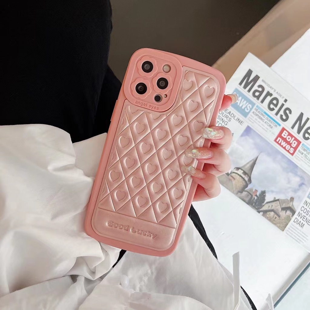 Ốp Điện Thoại Hình Trái Tim Vân Kim Cương Màu Hồng Chống Rơi Cho iphone 7 8 plus 11 pro 11 promax 12 promax