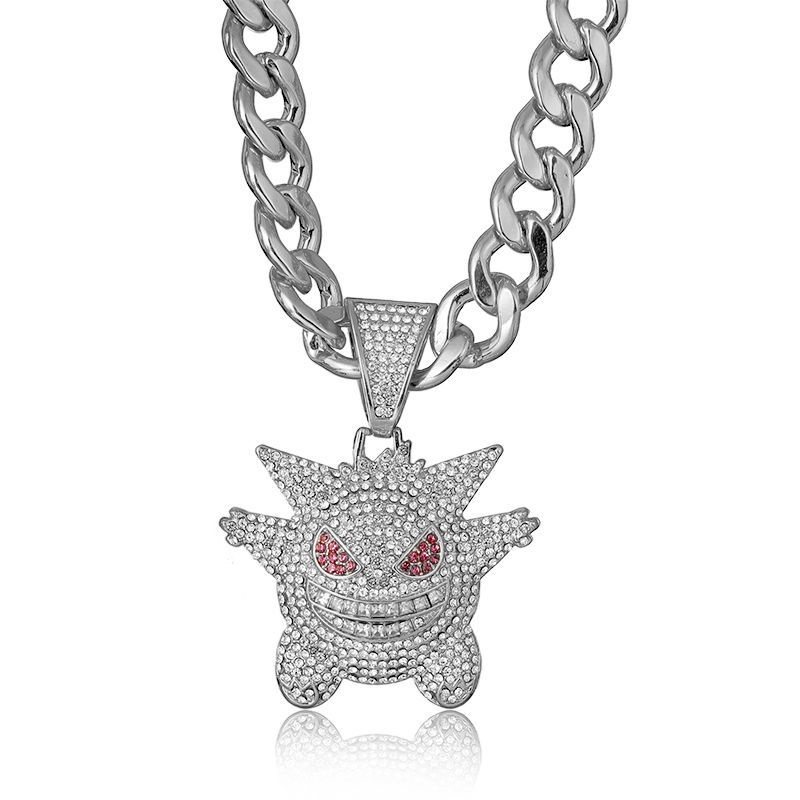 Dây Chuyền Mặt Chữ Thập Đính Đá Họa Tiết Hoạt Hình Pokemon Phong Cách Hip Hop Âu Mỹ Cho Nam Và Nữ