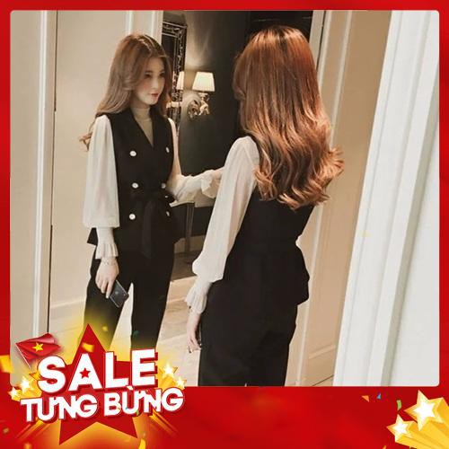 (Order-ảnh thật) M-4XL Set 3 chi tiết: áo dài tay - vest gile - quần dài công sở thanh lịch sang chảnh -Hàng nhập khẩu