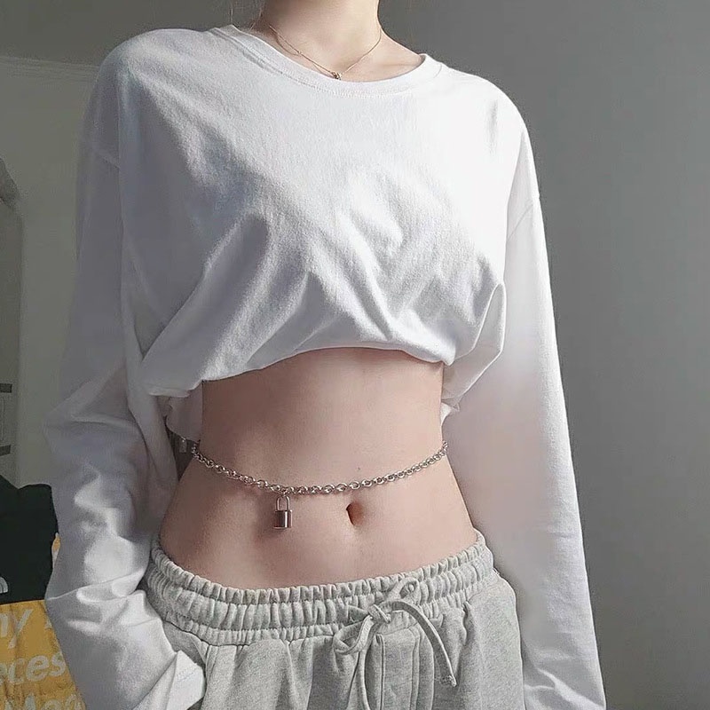 European and American Style Ins Fashion Titanium Steel Lock Pendant Waist Chain Adjustable Hot Girl Body Chain Punk Style Hip-hop Pants Chain Waist Chain