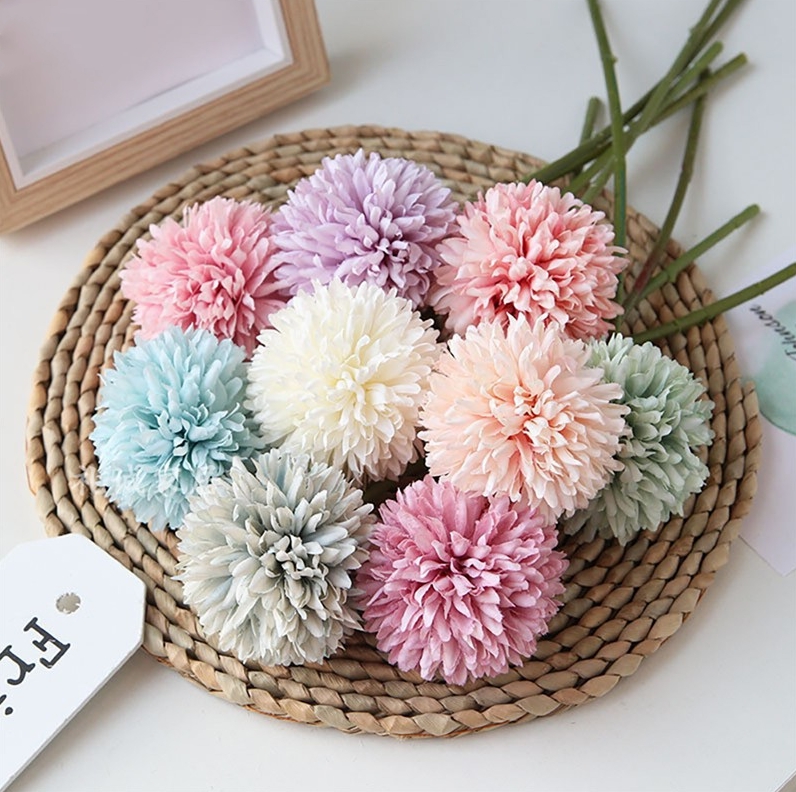 1 Head Artificial Pink Dandelion Flower Ball, Home Fake Flower Wall, Wedding Decoration, Celebration Flower,